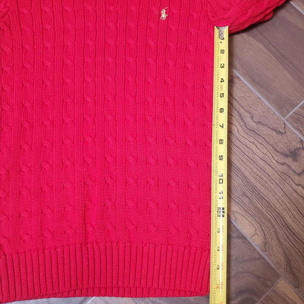 Ralph Lauren Red Cable Knit Sweater Womans M Gold Pony Preppy Cotton - Picture 8 of 13
